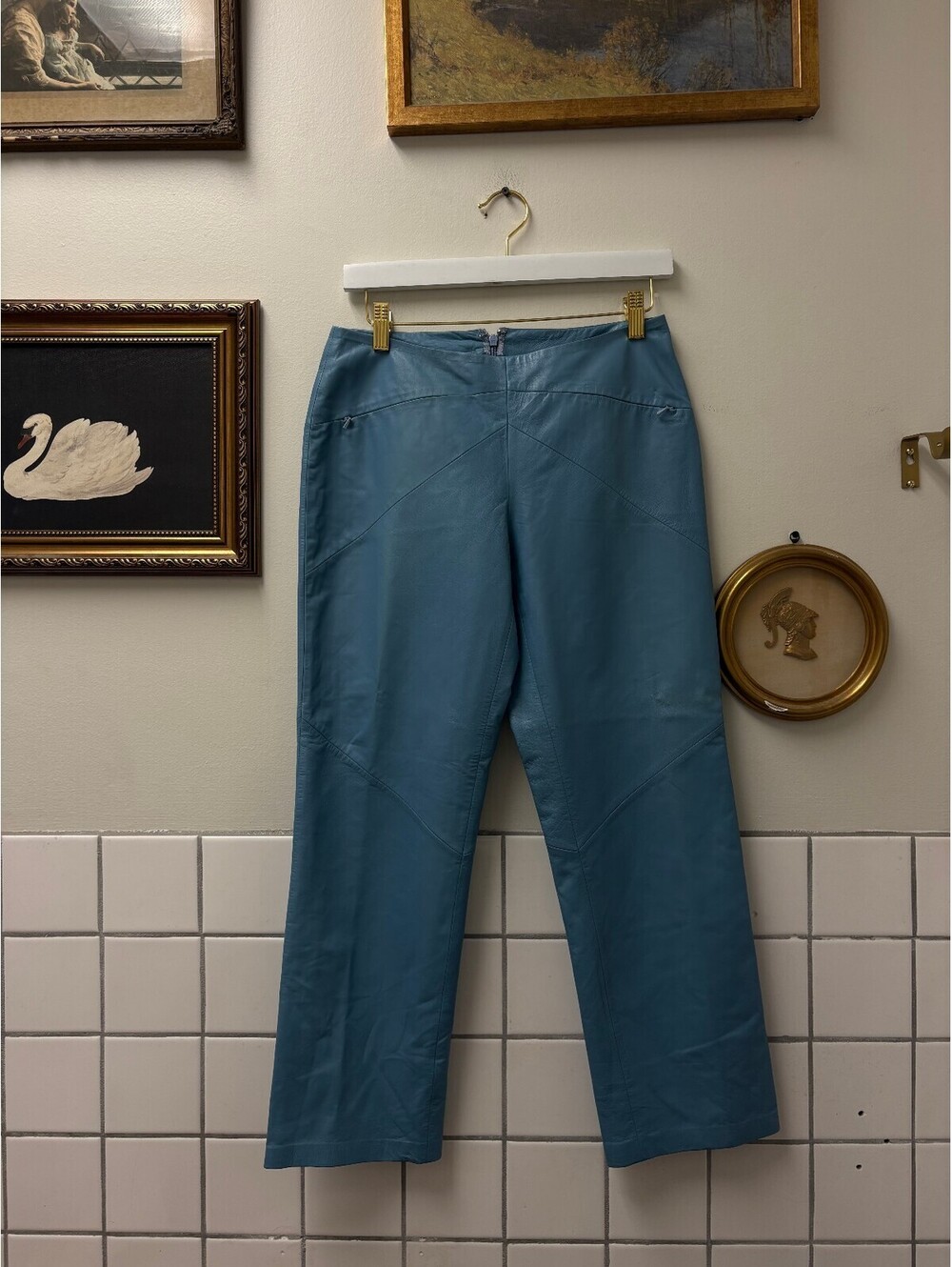 Vakko NY Blue Leather Size 6 W28 Designer Vintage Pants/capri